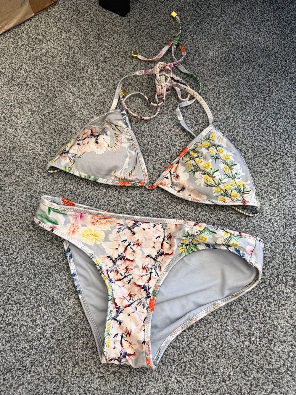 Rachel by Rachel Roy Floral-Trim Bikini Set Size Small